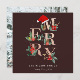 Bruin Roos Gold Red Merry-kerstfeest Foto Feestdagenkaart