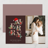 Bruin Roos Gold Red Merry-kerstfeest Foto Feestdagenkaart (Voorkant / Achterkant)