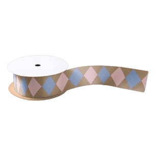 Bruin Roze Blauwe Argyle Satijnen Lint