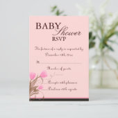 Bruin & Roze Bloemen Ontwerp Baby shower RSVP Kaar (Staand voorkant)