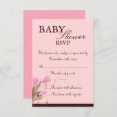 Bruin & Roze Bloemen Ontwerp Baby shower RSVP Kaar (Voorkant / Achterkant)