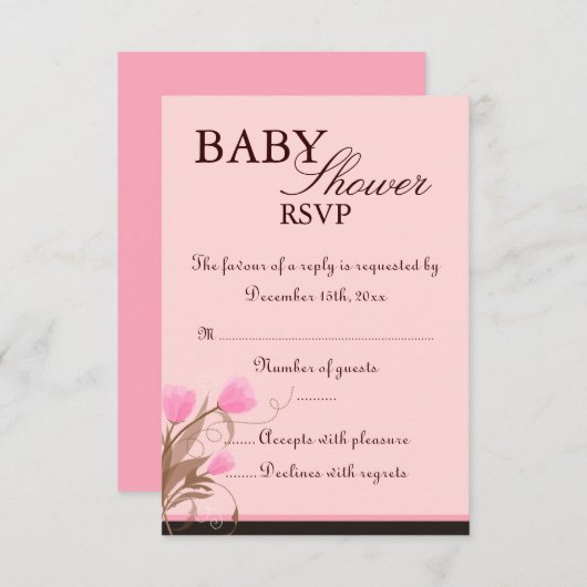 Bruin & Roze Bloemen Ontwerp Baby shower RSVP Kaar (Voorkant / Achterkant)