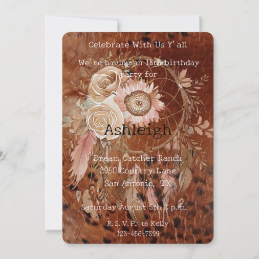 Bruin Roze Blush Bloemen Droomvanger Verjaardag Kaart (Voorkant)