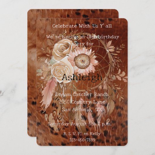 Bruin Roze Blush Bloemen Droomvanger Verjaardag Kaart (Voorkant / Achterkant)