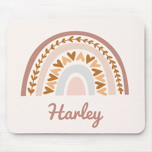 Bruin roze boho regenboog Aangepaste naam Monogram Muismat (Voorkant)