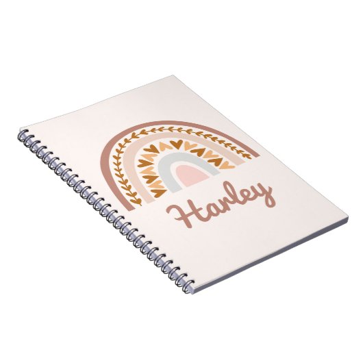 Bruin roze boho regenboog Aangepaste naam Monogram Notitieboek (Rechterzijde)