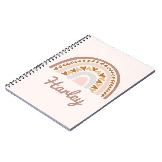 Bruin roze boho regenboog Aangepaste naam Monogram Notitieboek (Linkerzijde)