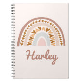 Bruin roze boho regenboog Aangepaste naam Monogram Notitieboek (Voorkant)