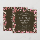 Bruin Roze Butterflies Baby shower Uitnodiging (Voorkant / Achterkant)
