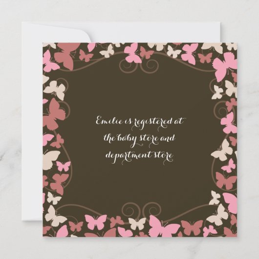Bruin Roze Butterflies Baby shower Uitnodiging (Achterkant)