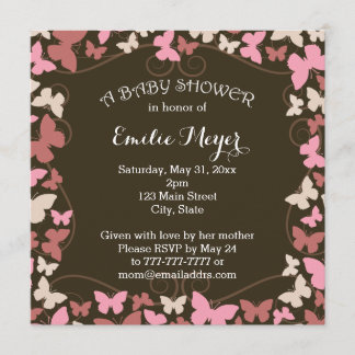 Bruin Roze Butterflies Baby shower Uitnodiging