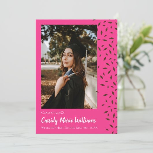 Bruin Roze Confetti Afstuderen Aankondiging (Staand voorkant)