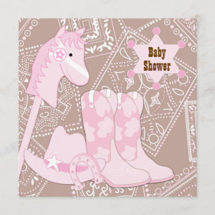 Bruin Roze Cowgirl Baby Meisje Douche Kaart