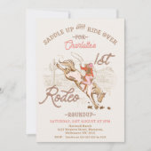 Bruin Roze Cowgirl Eerste Rodeo 1e Verjaardag Kaart (Voorkant)