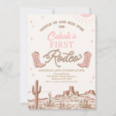 Bruin Roze Cowgirls Boots Eerste Rodeo 1e Verjaard Kaart (Voorkant)