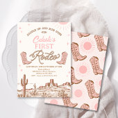 Bruin Roze Cowgirls Boots Eerste Rodeo 1e Verjaard Kaart