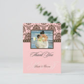Bruin + Roze Damask Dank u foto briefkaarten, Briefkaart (Staand voorkant)