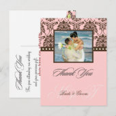Bruin + Roze Damask Dank u foto briefkaarten, Briefkaart (Voorkant / Achterkant)