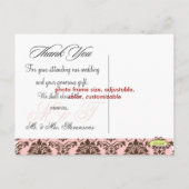 Bruin + Roze Damask Dank u foto briefkaarten, Briefkaart (Achterkant)