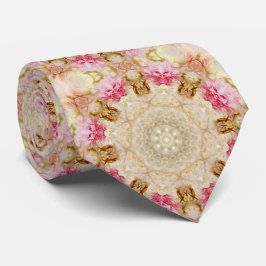 Bruin, Roze, Ecru Mandala Pattern Stropdas