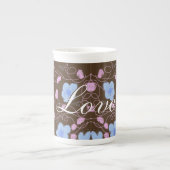 Bruin roze en blauw porselein kop (Voorkant)