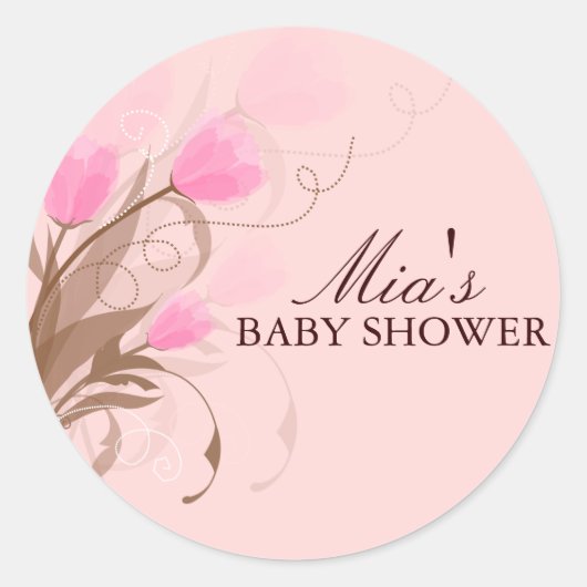 Bruin & Roze Floral Design Baby shower Sticker (Voorkant)