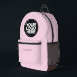 Bruin roze | Gepersonaliseerde zakelijke Logo en t Bedrukte Rugzak<br><div class="desc">Klassieke pastel roze en chocoladebruin | Gepersonaliseerde zakelijke Logo en tekst Modern Business Printed Rugzak</div>
