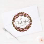 Bruin, Roze Giraffe Dierenprint Dank u Ronde Sticker (Envelop)