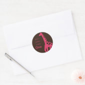 Bruin & Roze Giraffe Verjaardag Ronde Sticker (Envelop)