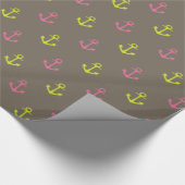 Bruin, Roze Groen Nautisch Ankerspatroon Cadeaupapier (Hoek)