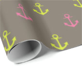 Bruin, Roze Groen Nautisch Ankerspatroon Cadeaupapier (Rol Hoek)