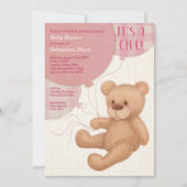 Bruin Roze Meisjes Teddy Bear Baby shower Kaart (Voorkant)