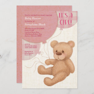 Bruin Roze Meisjes Teddy Bear Baby shower Kaart
