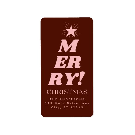 Bruin & Roze Modern Prettig Kerstfeest Etiket (Voorkant)