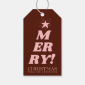 Bruin & Roze Modern Vrolijk Kerstfeest Cadeaulabel (Achterkant)