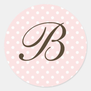 Bruin roze monogram pooldonker ronde sticker