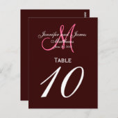 Bruin Roze Monogram Trouwtafel Aantal Kaarten (Voorkant / Achterkant)