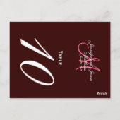 Bruin Roze Monogram Trouwtafel Aantal Kaarten (Achterkant)