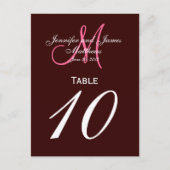 Bruin Roze Monogram Trouwtafel Aantal Kaarten (Voorkant)