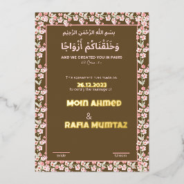 Bruin roze Nikkah, Islamitisch huwelijksakte Folie Feestdagenkaart