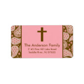 Bruin & Roze Paisley Cross Religieuze adres Etiket (Voorkant)
