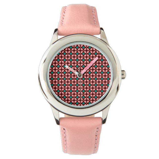 Bruin roze patroon horloge (Voorkant)