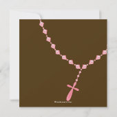 Bruin Roze Rosary Eerste Heilige Communieuitnodigi Kaart (Achterkant)
