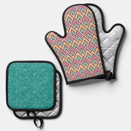 BRUIN ROZE SINAASAPPEL TURQUOISE GEOMETRISCH PATRO OVENWANT & PANNENLAP SET (Voorkant / Achterkant)