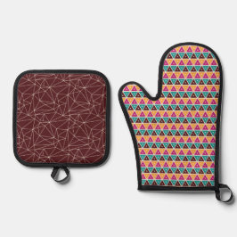 BRUIN ROZE SINAASAPPEL TURQUOISE GEOMETRISCH PATRO OVENWANT & PANNENLAP SET