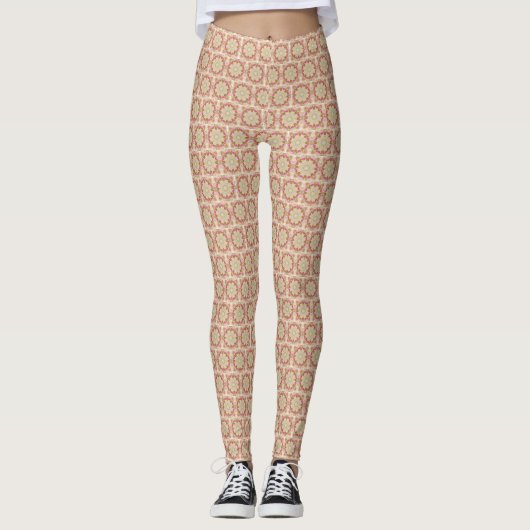 Bruin, Roze, Tan Mandala Design Print Leggings (Voorkant)