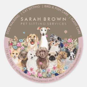 Bruin roze tandvlees met Boutique Floral Dogs Ronde Sticker