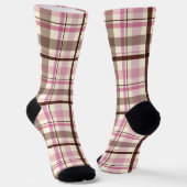 Bruin & Roze Tartan Schattig Plaid Sokken (Gebogen)