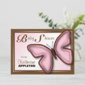 Bruin & Roze Vlinder Baby Douche Uitnodigingen (Staand voorkant)