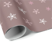 Bruin Roze Wit Sneeuwvlokken Bruin Kerstmis Cadeaupapier (Rol Hoek)